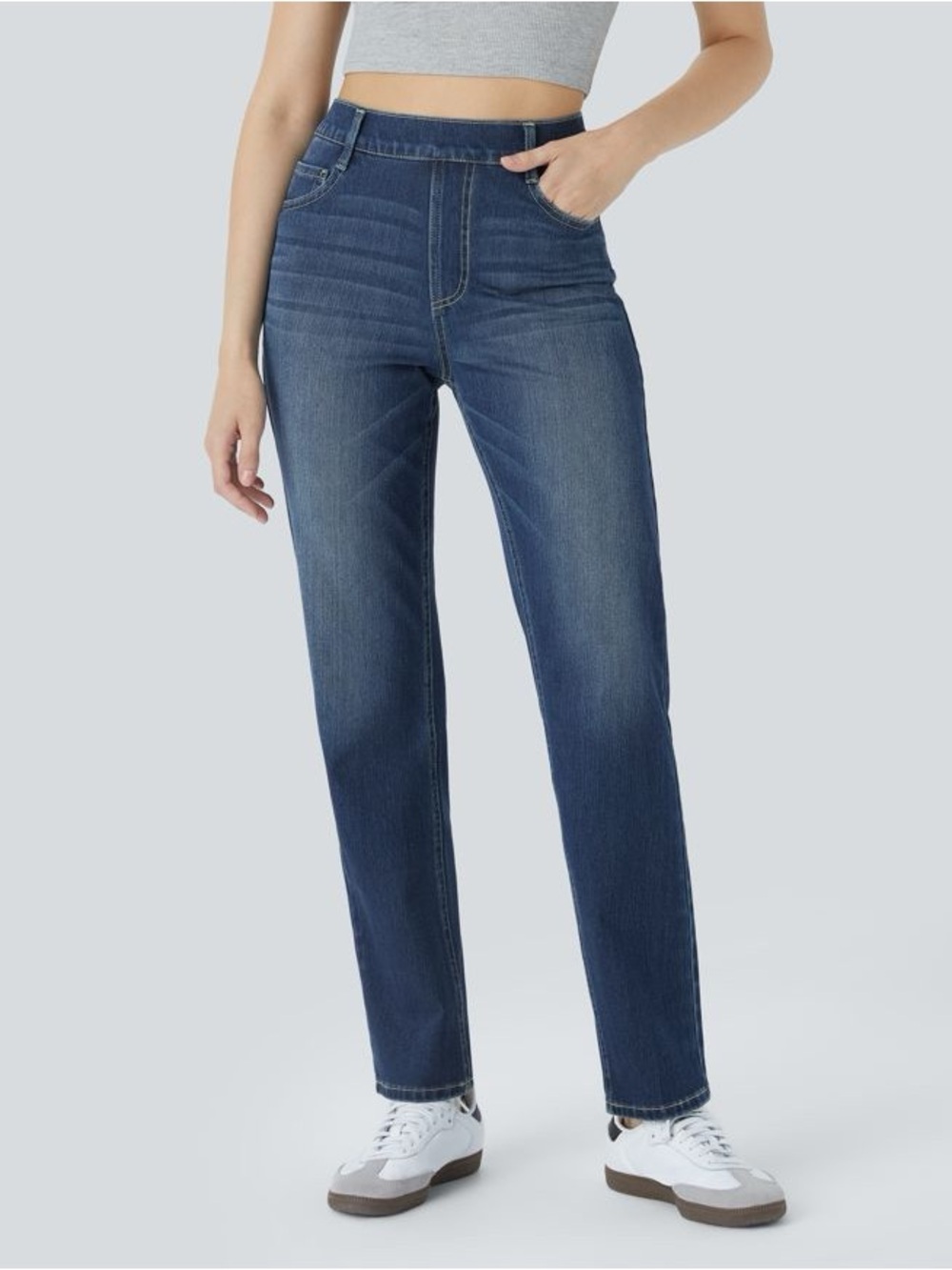 Halara Flex High Waisted Pockets Straight Leg Washed Casual Jeans Size Large